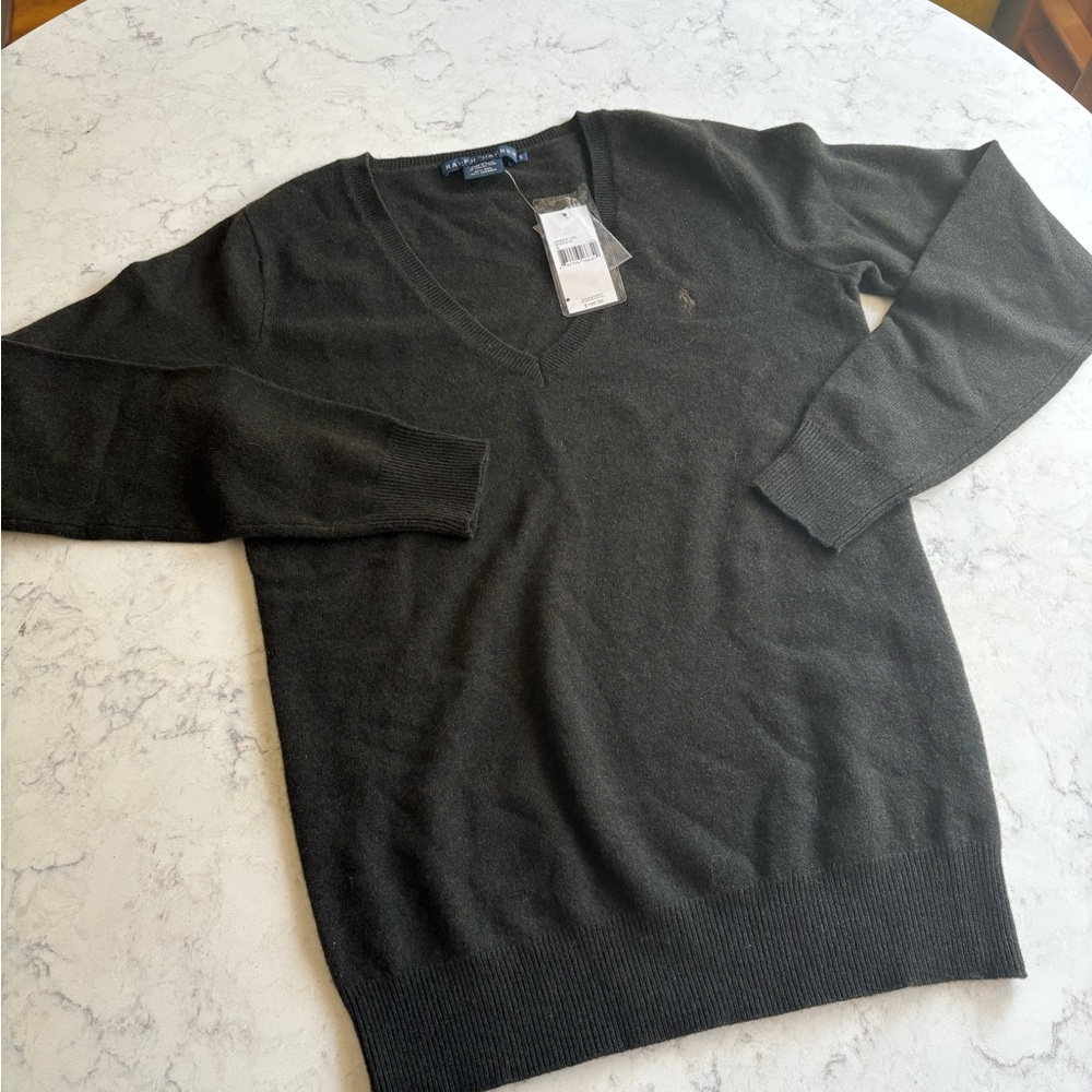 $198 Ralph Lauren Polo Dark Green Cashmere V-Neck Sweater